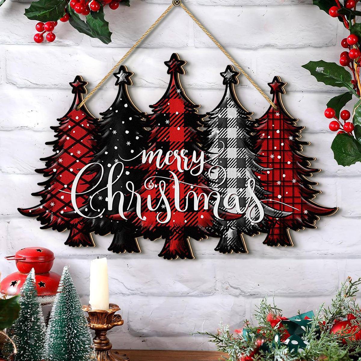 跨境temu新款家居装饰圣诞节圣诞树木质创意装饰牌