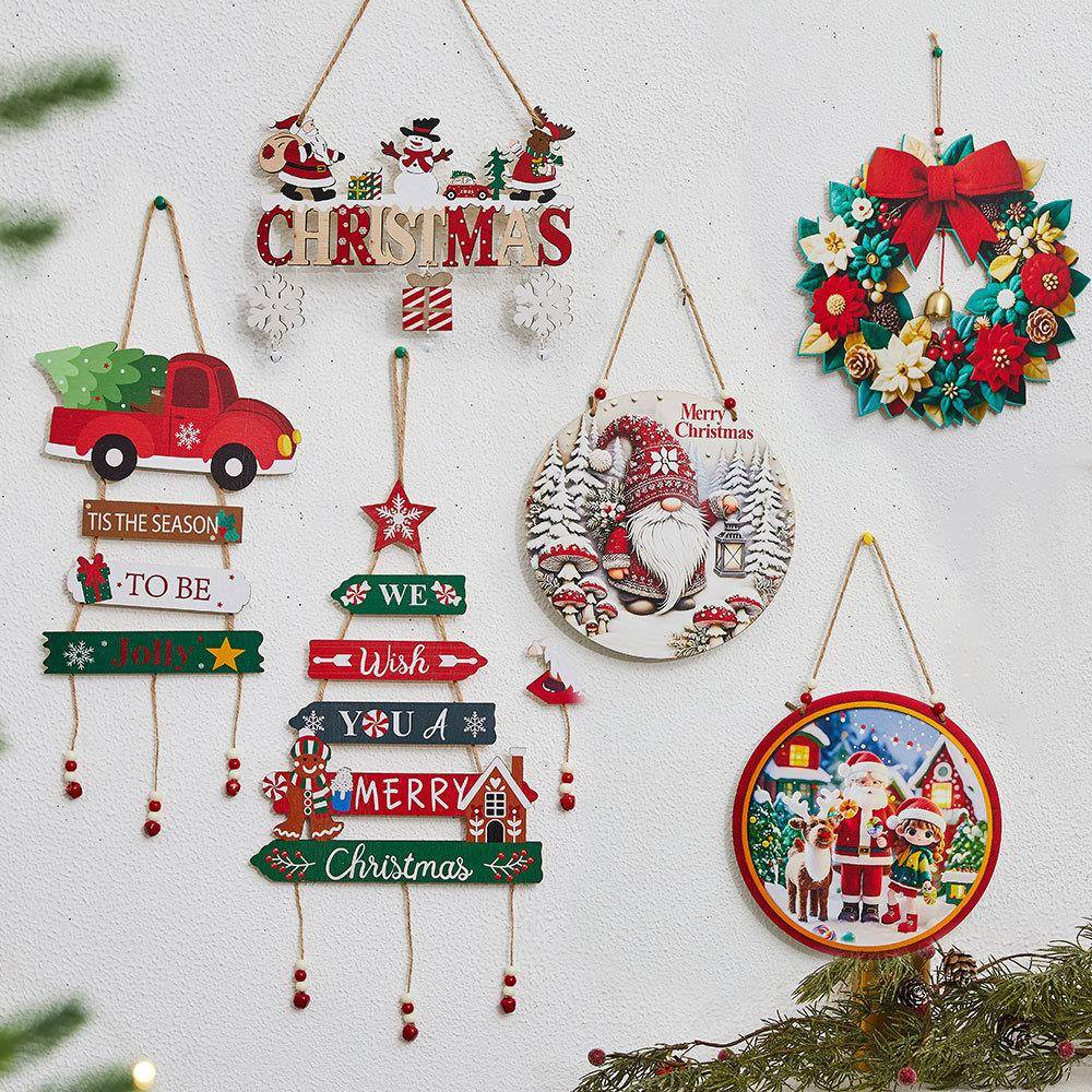 跨境圣诞节挂件木质工艺品挂牌派对场景布置道具装饰品圣诞树挂件