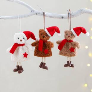 跨境新品 圣诞节可爱圣诞帽小熊 创意圣诞树装饰小熊公仔玩偶挂件