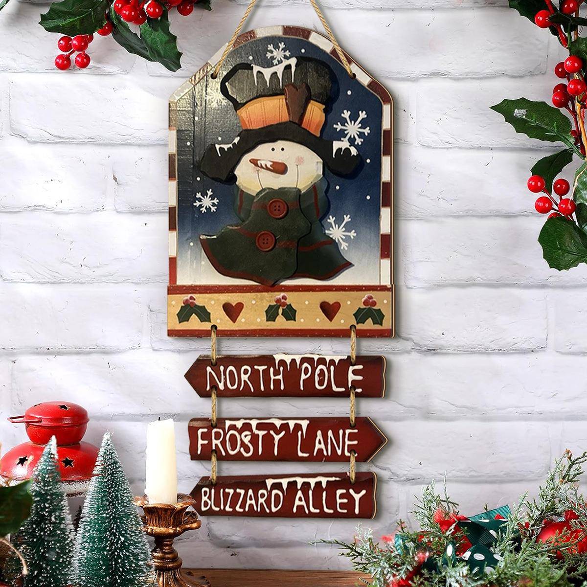 跨境temu新款家居装饰 圣诞节帽子雪人标语木质创意装饰牌