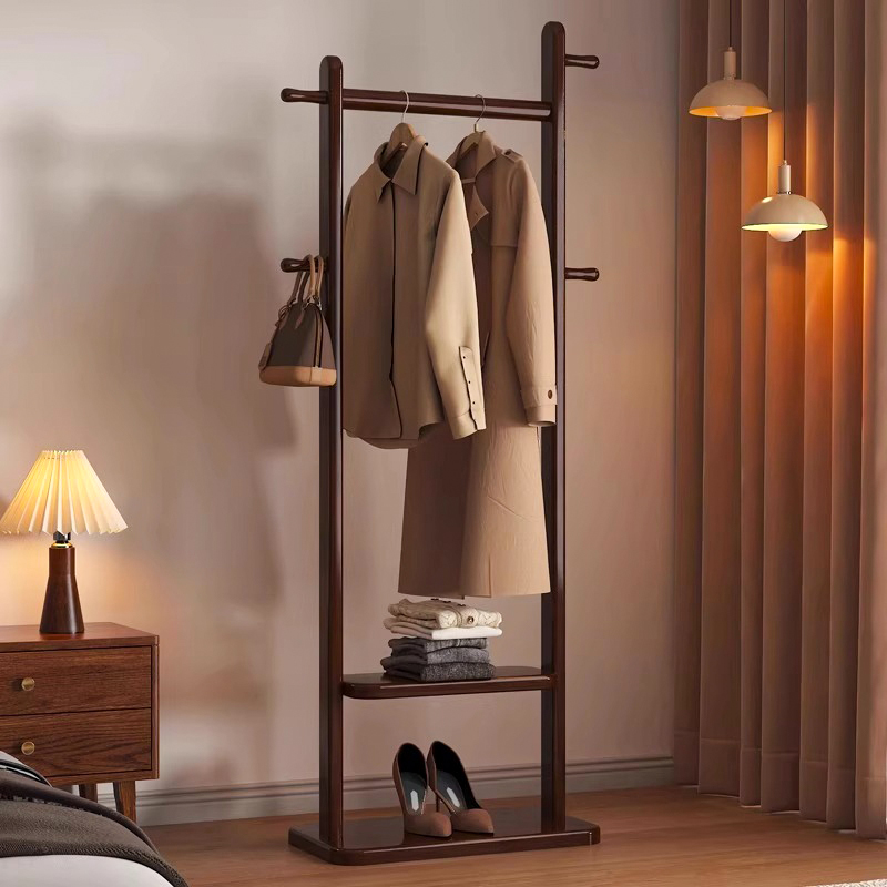 高级感全实木衣帽架卧室落地式挂衣架2025新款办公室挂衣服置物架
