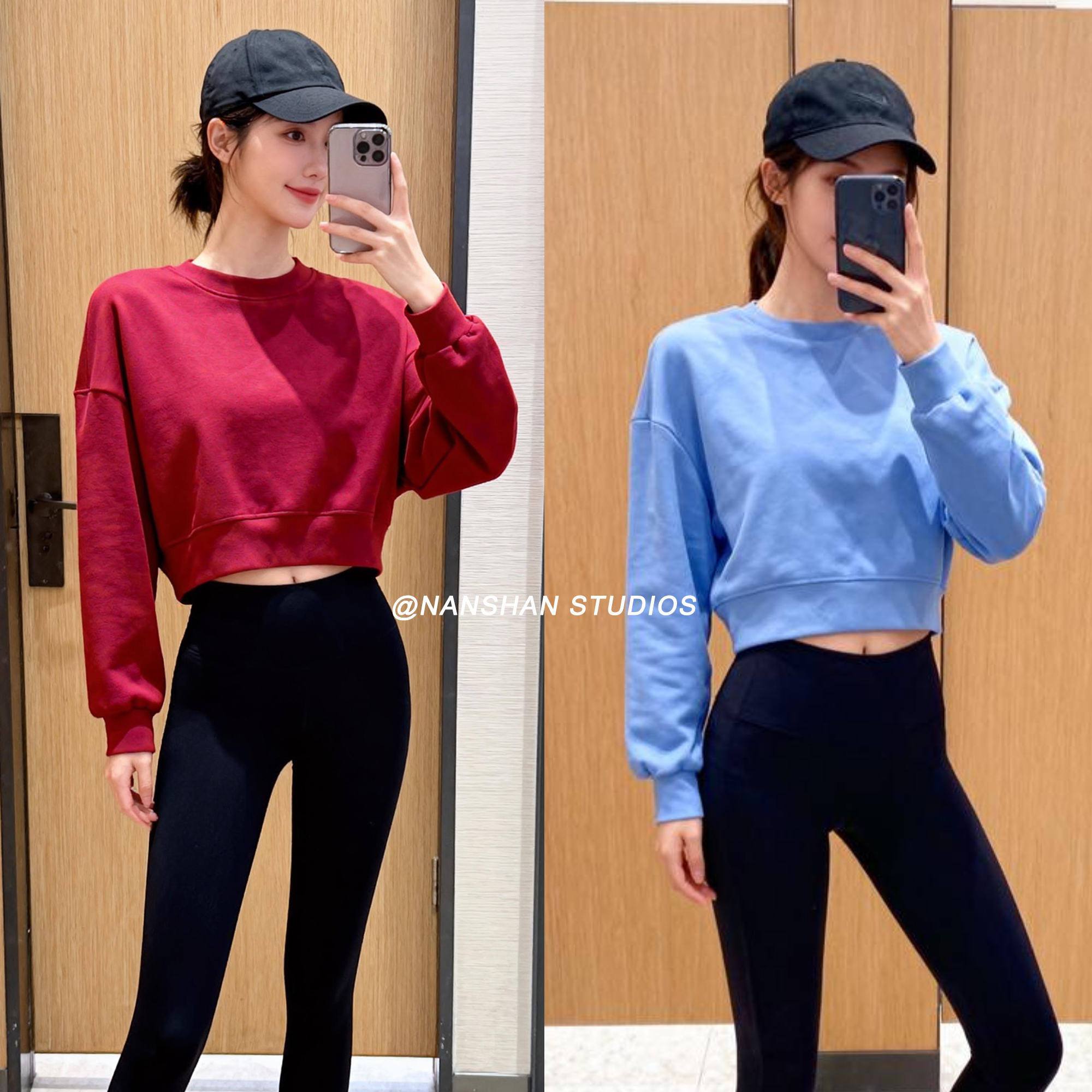 短款圆领垂感运动休闲卫衣perfe oversi高弹宽松运动瑜伽健身长袖