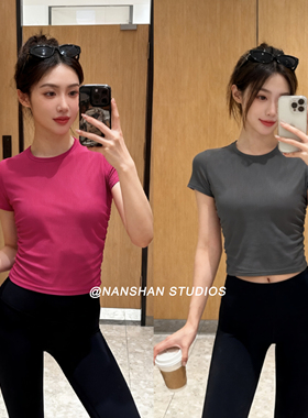NANSHAN螺纹短袖弹力修身瑜伽健身运动At takes短款速干T恤夏薄款