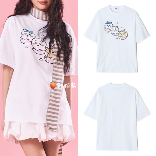 somi家 韩国直邮spao chiikawa联名款樱花小八吉伊插画短袖T恤