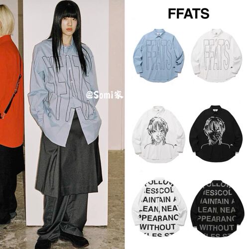 【特价】somi家 韩国ffats美式复古字母印花头像翻领T恤衬衫 韩风