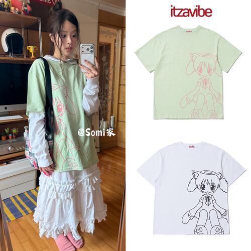 【柳智敏同款】somi家 韩国直邮itzavibe卡通女孩短袖T恤 ins韩风