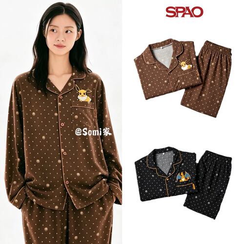 somi家韩国直邮spao宝可梦联名可爱皮卡丘波点印花睡衣套装家居服