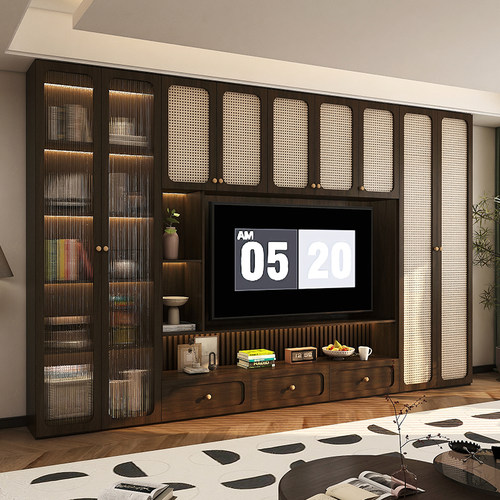 轻奢现代家用电视柜整墙展示柜