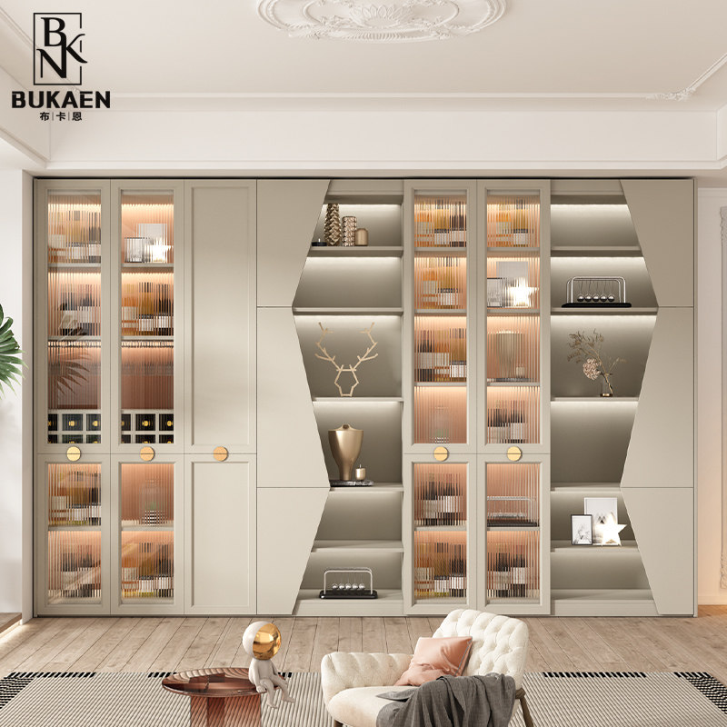 美式酒柜一体新款靠墙轻奢实木定制高端家用玻璃门客厅餐边展示柜