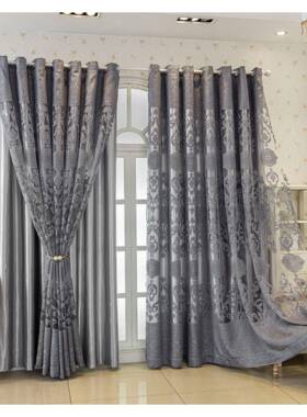 欧式高档豪华大AZF气客厅半、卧室遮阳窗帘遮遮阳帘阳窗灰布纱一