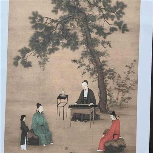 宋徽宗听琴图卷轴挂画国画中式书房客厅玄关品茶装饰画仿古字画 家居饰品 国画 原图主图