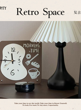 TEBO挂钟客厅家用艺术方形钟表免打孔复古奶油风创意时钟挂墙