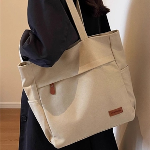 时尚 大容量包包女大学生上课手提布袋上班帆布单肩通勤托特妈咪包