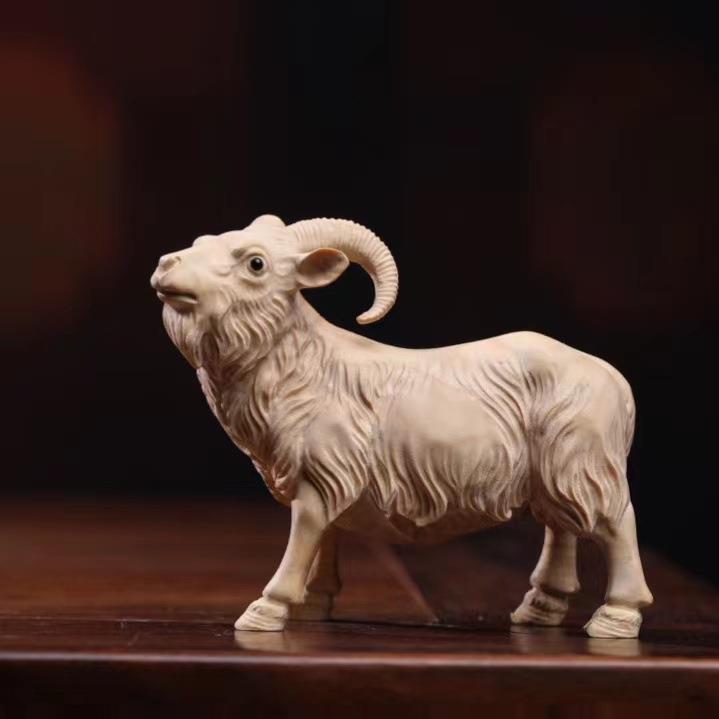 生肖羊领头羊动物摆件小叶黄杨木雕实木工艺品客厅摆设家居羊雕