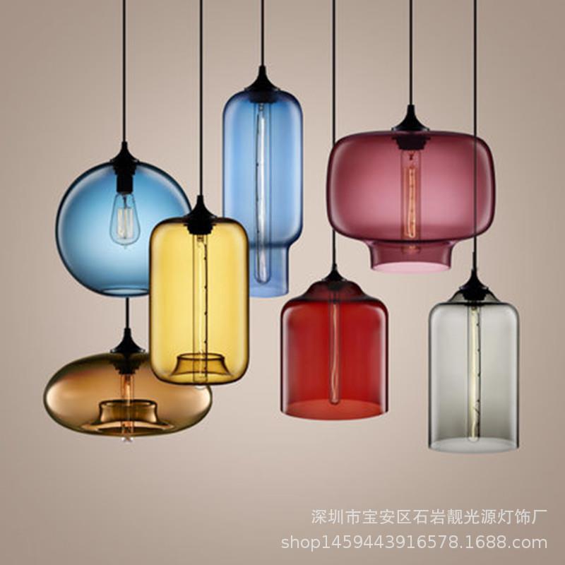 现代简约彩色玻璃吊灯单头组合创意个性金鱼缸灯酒店厂价现货