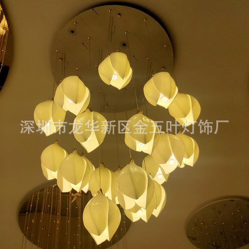 设计师新中式陶瓷创意个性酒楼别墅大客厅复式楼梯工程装饰吊灯