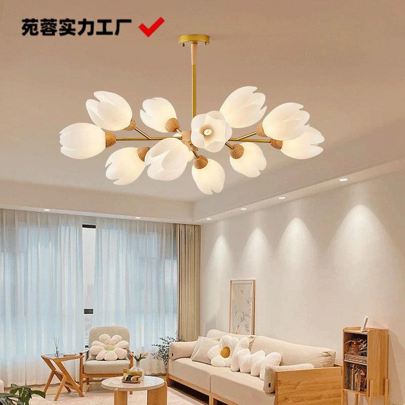 原木风客厅主灯北欧现代简约新款奶油餐厅灯具房间书房法式吊灯