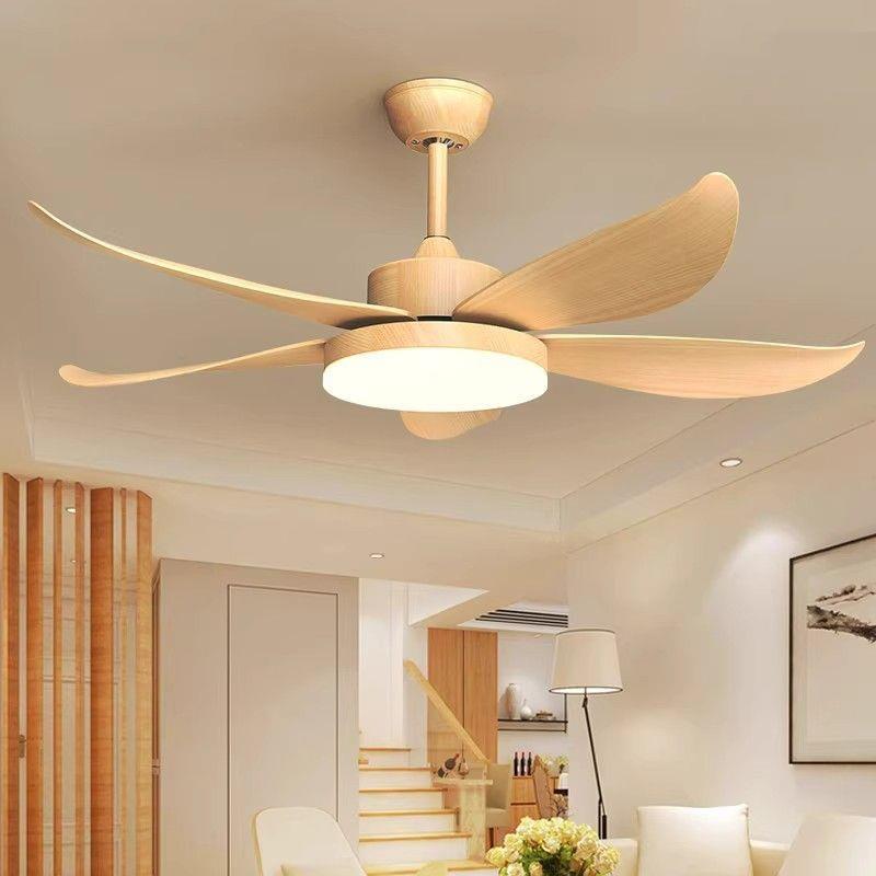 全光谱风扇灯原木纹客厅变频吊扇灯日式木艺餐厅吊灯扇一体电扇灯