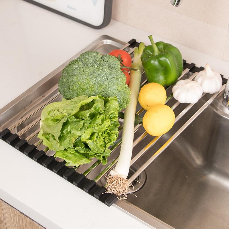 厨房家用304不锈钢桌面一体可折叠方形碗碟水杯卷帘水槽沥水碗架