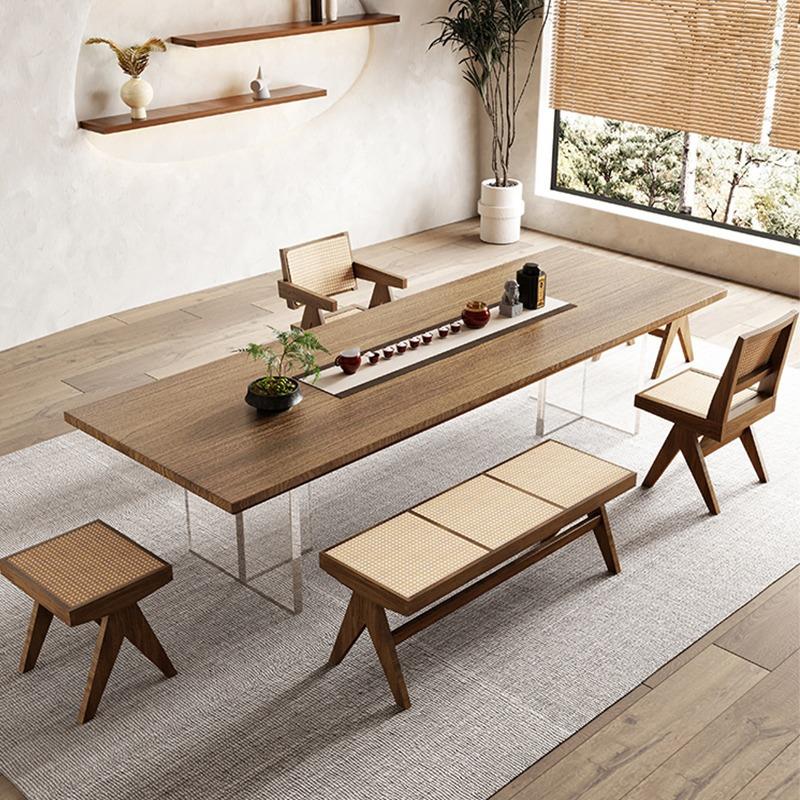 新中式实木大板茶桌椅组合一体茶台家用客厅现代实木茶桌全套简约