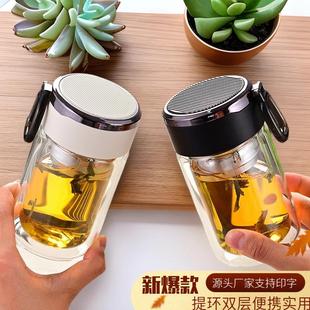 水杯双层耐高温保温玻璃杯高级感高硼硅家用玻璃带盖杯子加盖