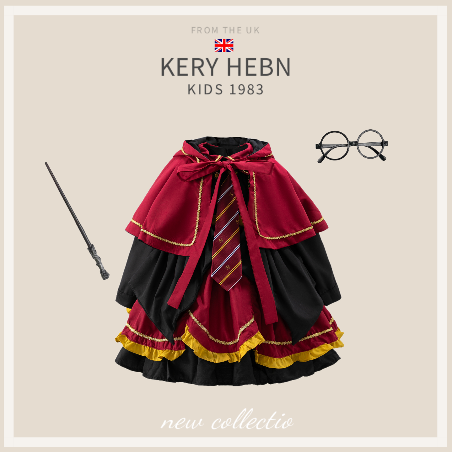 KeryHebn女童秋冬哈利波特蓬蓬裙万圣节儿童魔法学院礼服公主裙