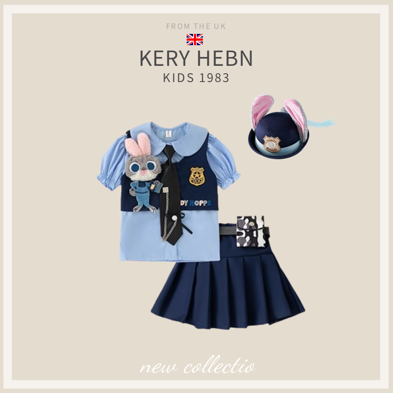 KeryHebn女童jk裙套装夏季兔子警官cos服女孩朱迪警官制服三件套