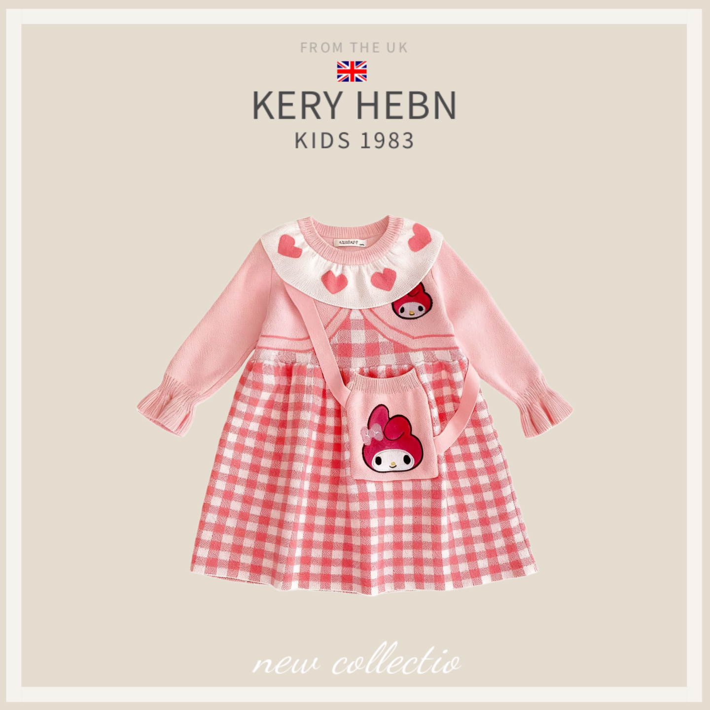 KeryHebn女童美乐蒂粉色毛衣裙秋冬连衣裙女孩卡通长袖针织裙