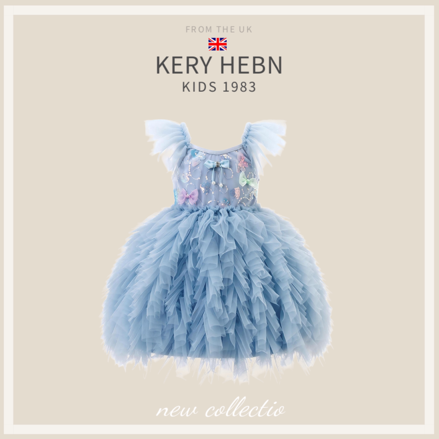 KeryHebn夏季蓝色吊带公主裙女宝宝生日礼服连衣裙儿童蓬蓬网纱裙