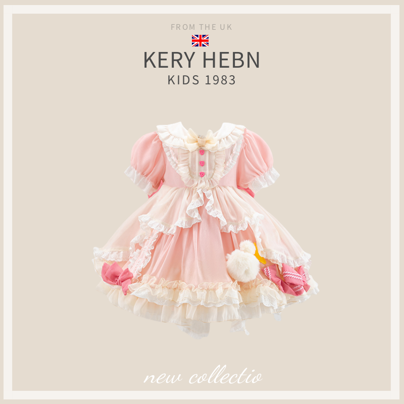 KeryHebn女童洛丽塔公主裙夏季丘比特连衣裙生日礼服粉色蓬蓬裙