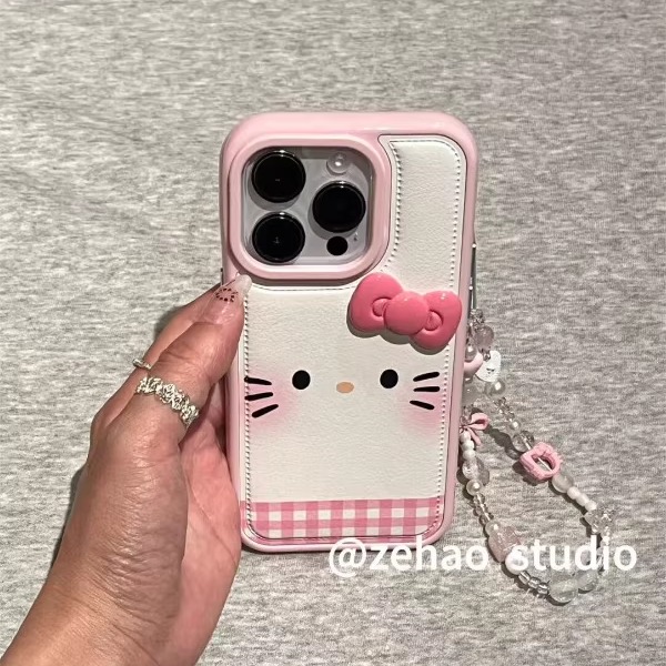 粉边白底格子kt猫适用iPhone17promax手机壳16promax创意新款14高级感13小众创意15网红爆款17pro全包保护套