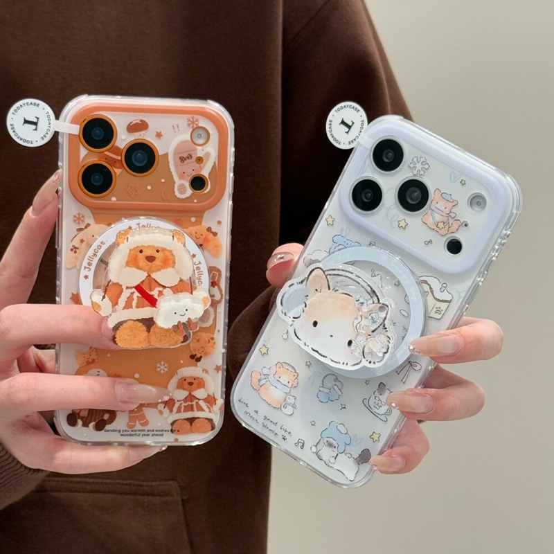 卡通耳机猫咪云朵巴塞罗熊磁吸支架适用苹果17promax新款iPhone16promax手机壳17趣味14可爱15pm情侣13保护套