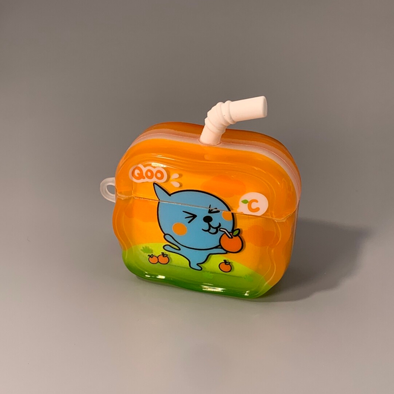 卡通可爱吸管酷儿果汁适用苹果Airpods无线蓝牙耳机套AirPods4个性创意AirPods1/2网红款AirPods3情侣保护套