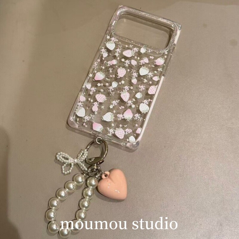 ins少女心满屏碎花粉草莓带挂链适用苹果17promax新款iP