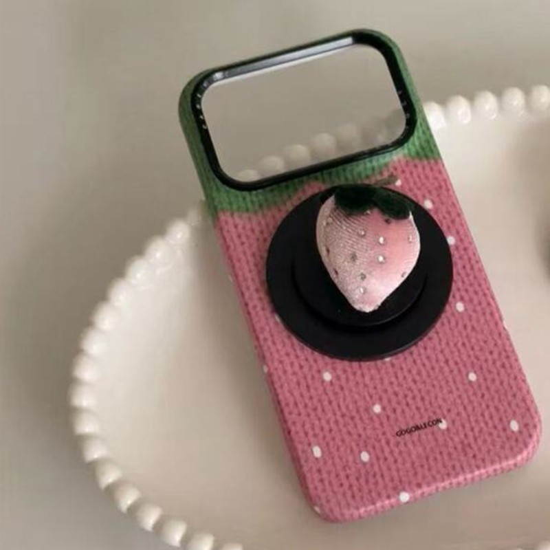 新品ins粉底波点毛绒草莓磁吸支架适用苹果17promax新款iPhone16promax菲林手机壳15pm甜美17少女心16P保护套,3C数码配件,手机保护套/壳,淘宝优惠券,粉丝福利购,淘宝优惠卷