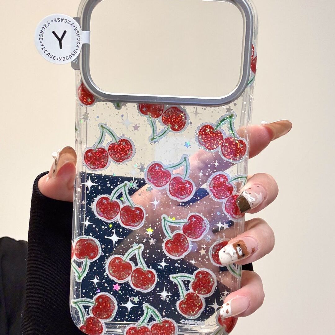 ins简约透明闪粉鎏金满屏樱桃适用iPhone17promax手机壳苹果16promax新款15p个性创意14高级感13少女17保护套