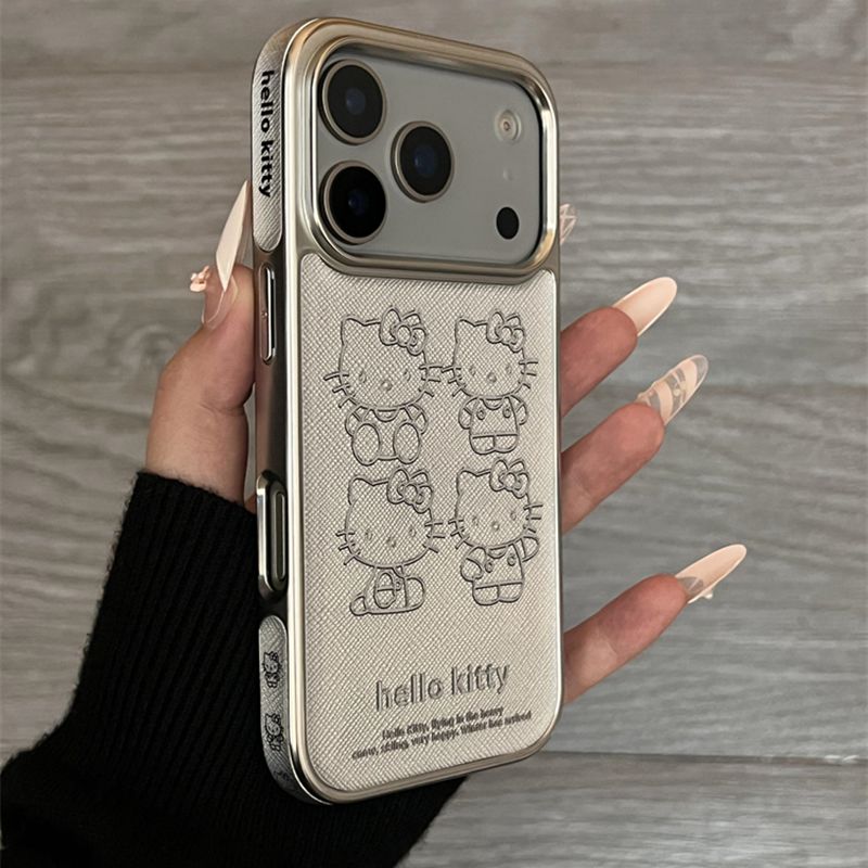 韩系ins卡通电镀线条Kitty猫适用苹果17promax新款iPhone16promax手机壳15个性创意14可爱13小众少女17保护套