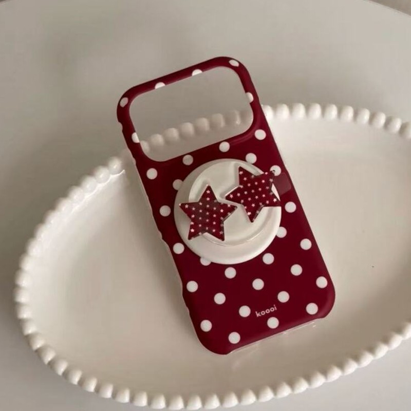 新品红底波点闪钻星星磁吸支架适用苹果17promax新款iPhone16promax手机壳17个性小众14简约15pm少女13保护套,3C数码配件,手机保护套/壳,淘宝优惠券,粉丝福利购,淘宝优惠卷