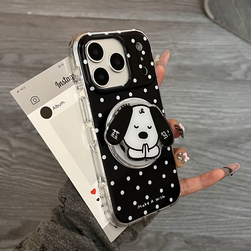 ins黑底波点蒜鸟小狗磁吸支架适用苹果17promax新款iPhone16promax手机壳15pm简约17可爱14P明星同款13保护套,3C数码配件,手机保护套/壳,淘宝优惠券,粉丝福利购,淘宝优惠卷