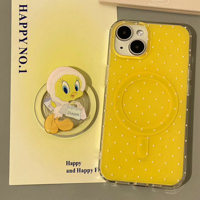 ins黄色波点崔迪小黄鸭磁吸支架适用iphone15promax苹果13手机壳11新款14Promax卡通可爱15pro女12创意15全包