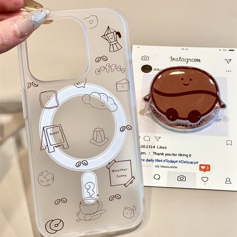 简约半透jellycat咖啡豆磁吸支架适用苹果15promax新款iPhone16promax手机壳14个性创意13高级感16趣味防摔套