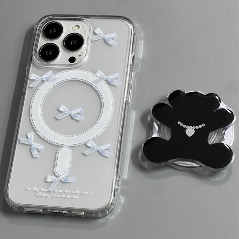 韩国ins蝴蝶结小熊苹果16promax手机壳iphone17promax新款15p全包14磁吸支架13少女17高级感Mate60透明保护套