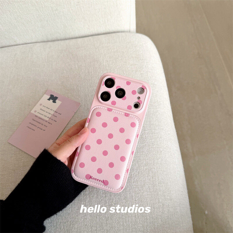 ins风粉底皮质满屏波点适用苹果17promax新款iPhone16promax手机壳15P个性小众17简约高级14pm少女心16保护套,3C数码配件,手机保护套/壳,淘宝优惠券,粉丝福利购,淘宝优惠卷