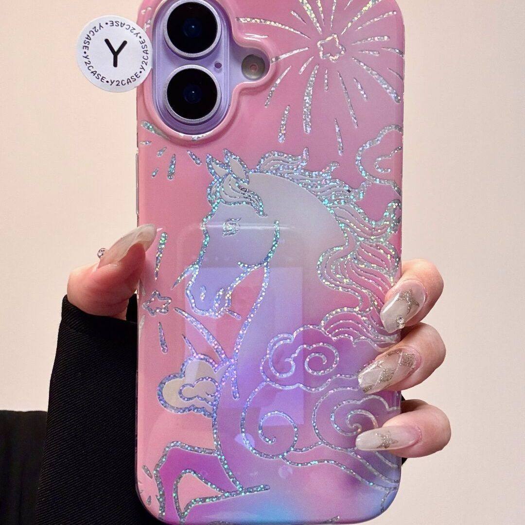 ins闪粉粉色晕染祥云之马适用iPhone17Promax手机壳苹果16Promax马年新款15pro创意14小众少女心17全包保护套,3C数码配件,手机保护套/壳,淘宝优惠券,粉丝福利购,淘宝优惠卷