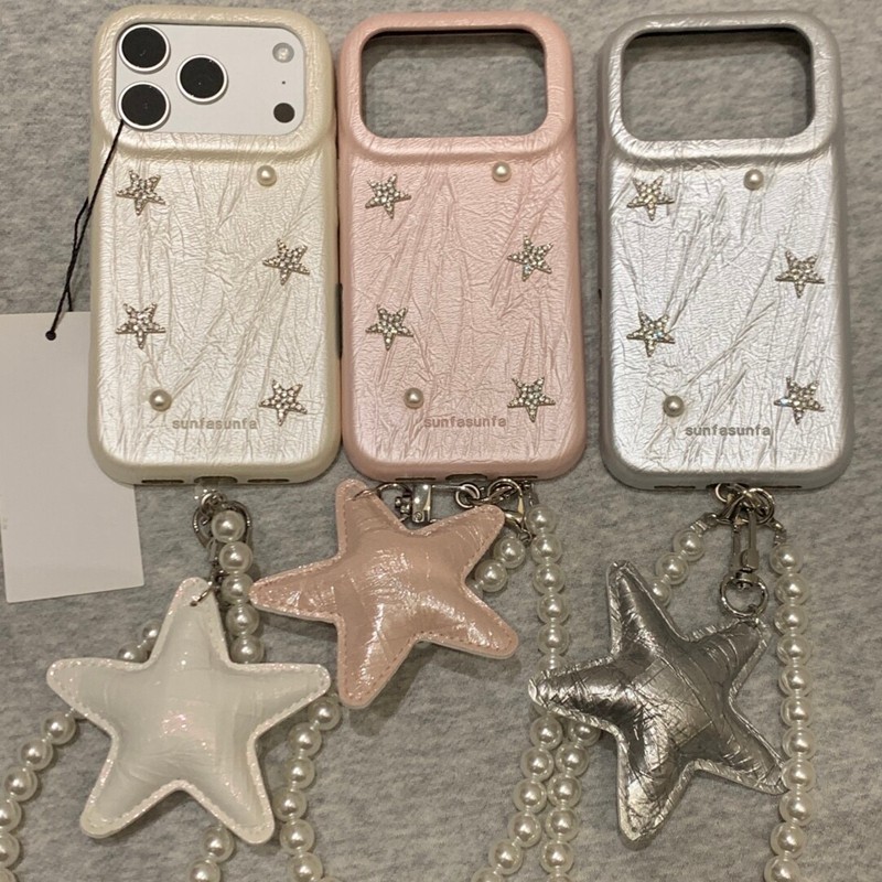 韩系ins皮质褶皱立体珍珠星星挂链适用苹果17promax新款iPhone16promax手机壳17创意14高级感15P少女13保护套,3C数码配件,手机保护套/壳,淘宝优惠券,粉丝福利购,淘宝优惠卷