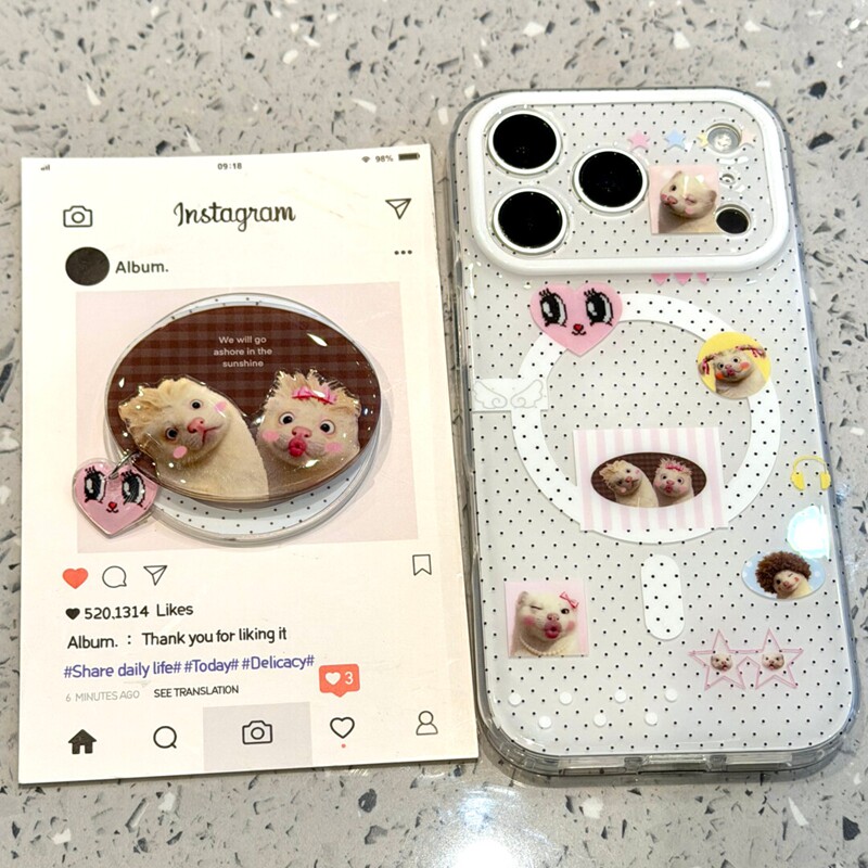 趣味可爱波点腮红水貂吊坠磁吸支架适用苹果17promax新款iP