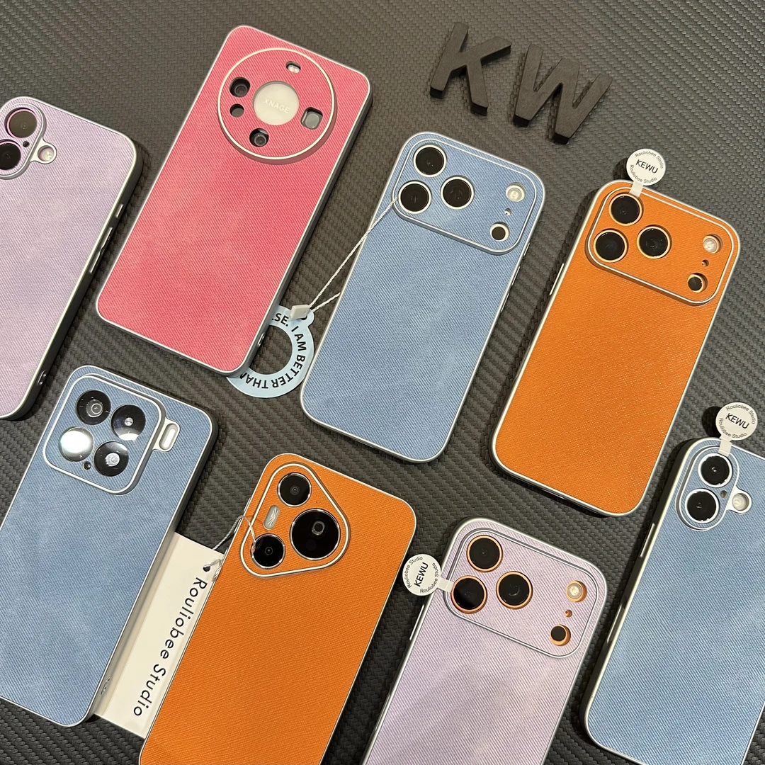 复古ins蓝色电镀牛仔布纹适用苹果17Promax手机壳16Promax华为Mate70Pro小米13创意17Pro防摔15pm全包保护套