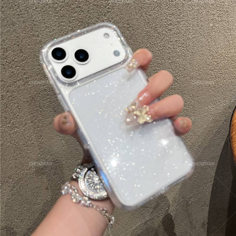 简约ins透明细闪带镜头膜适用苹果17promax新款iPhone16promax手机壳17Pro个性小众13高级感14少女15pm保护套