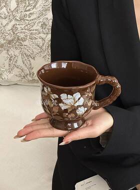 复古物小碎花克杯高级ZFF感水杯下啡午茶马咖杯礼盒装送礼陶瓷杯