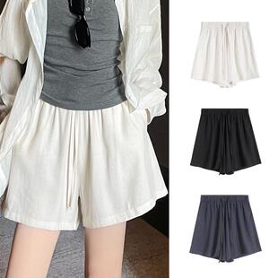 短裤女白色亚麻运动阔腿2026新款夏季薄款裤子外穿休闲棉麻五分裤